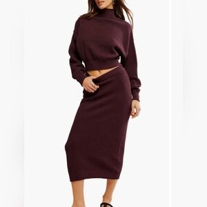 NWT Free People FP Beach Hailee Sweater and midi skirt set S burgundy